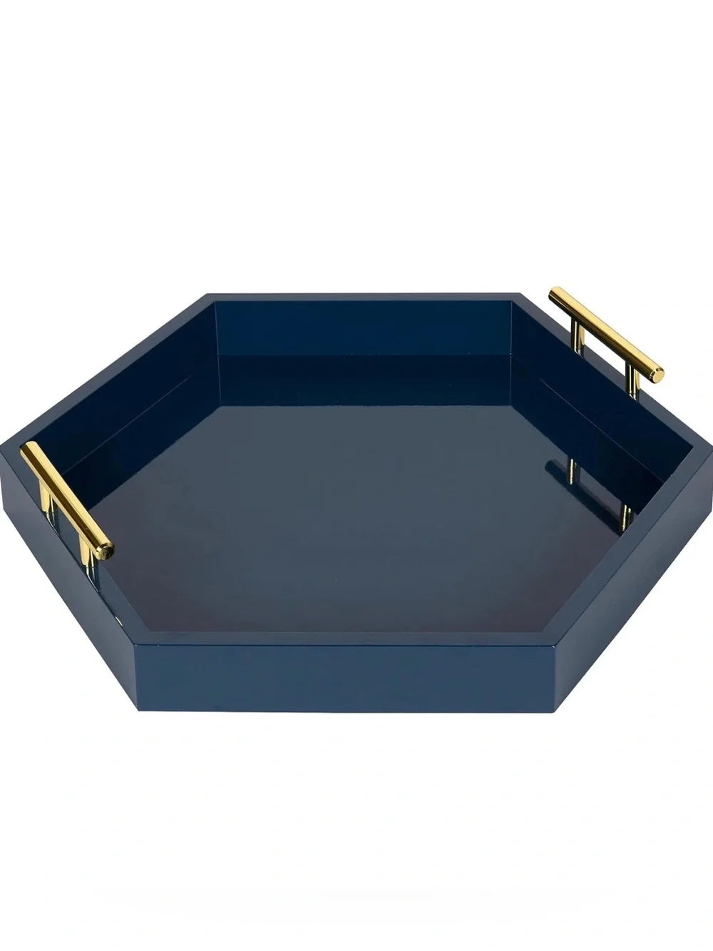 Lacquered Navy Octagon Vanity Tray with Gold Handles
